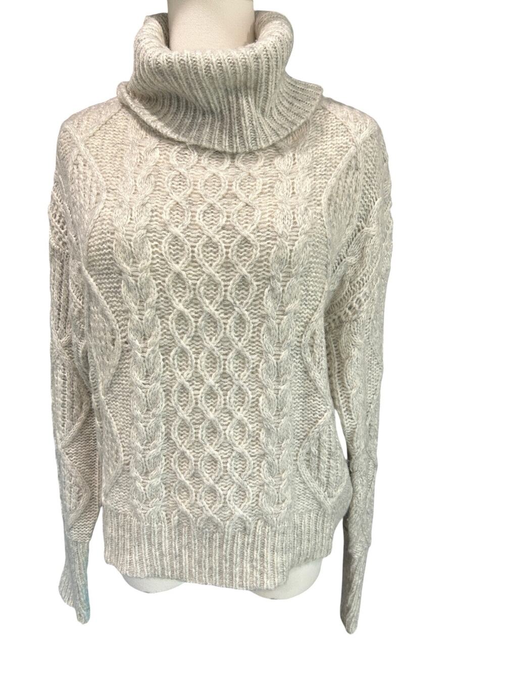 NSF Rosae Merino Wool Cable Knit Turtleneck Sweater Ivory Aran Womens XS Petite
